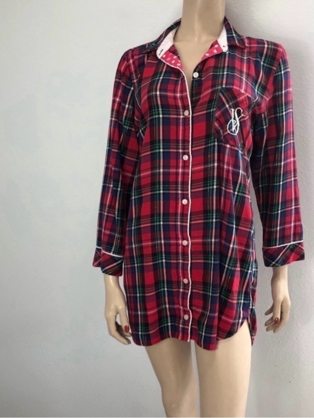 Victoria’s Secret Red Plaid Button-Up Tunic Shirt